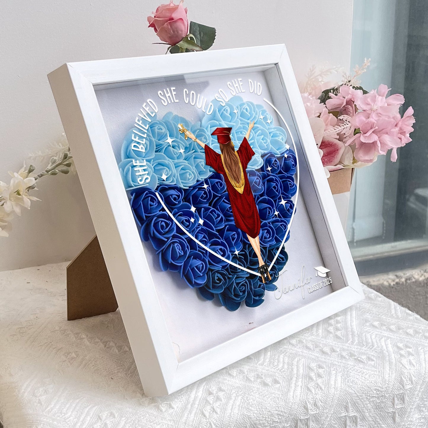 class of 2025 graduation gift so she did - flower shadow box keepsake display