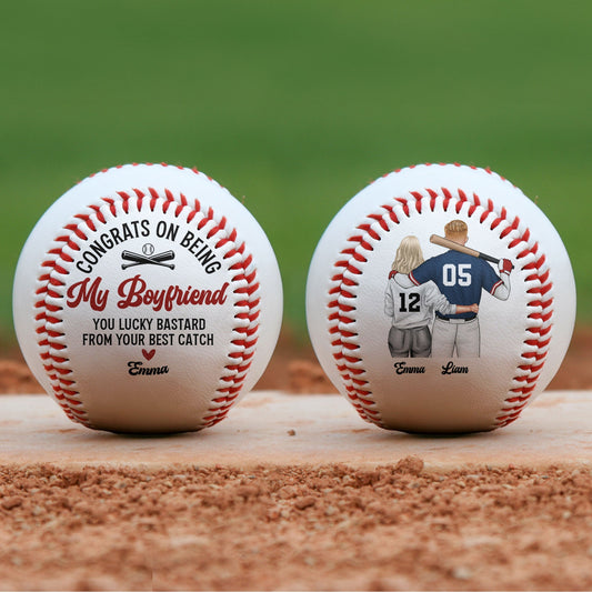 Congrats On Being My Boyfriend From Your Best Catch - Personalized Baseball Gift for Him, Romantic Keepsake for Boyfriend, Custom PU Leather Baseball