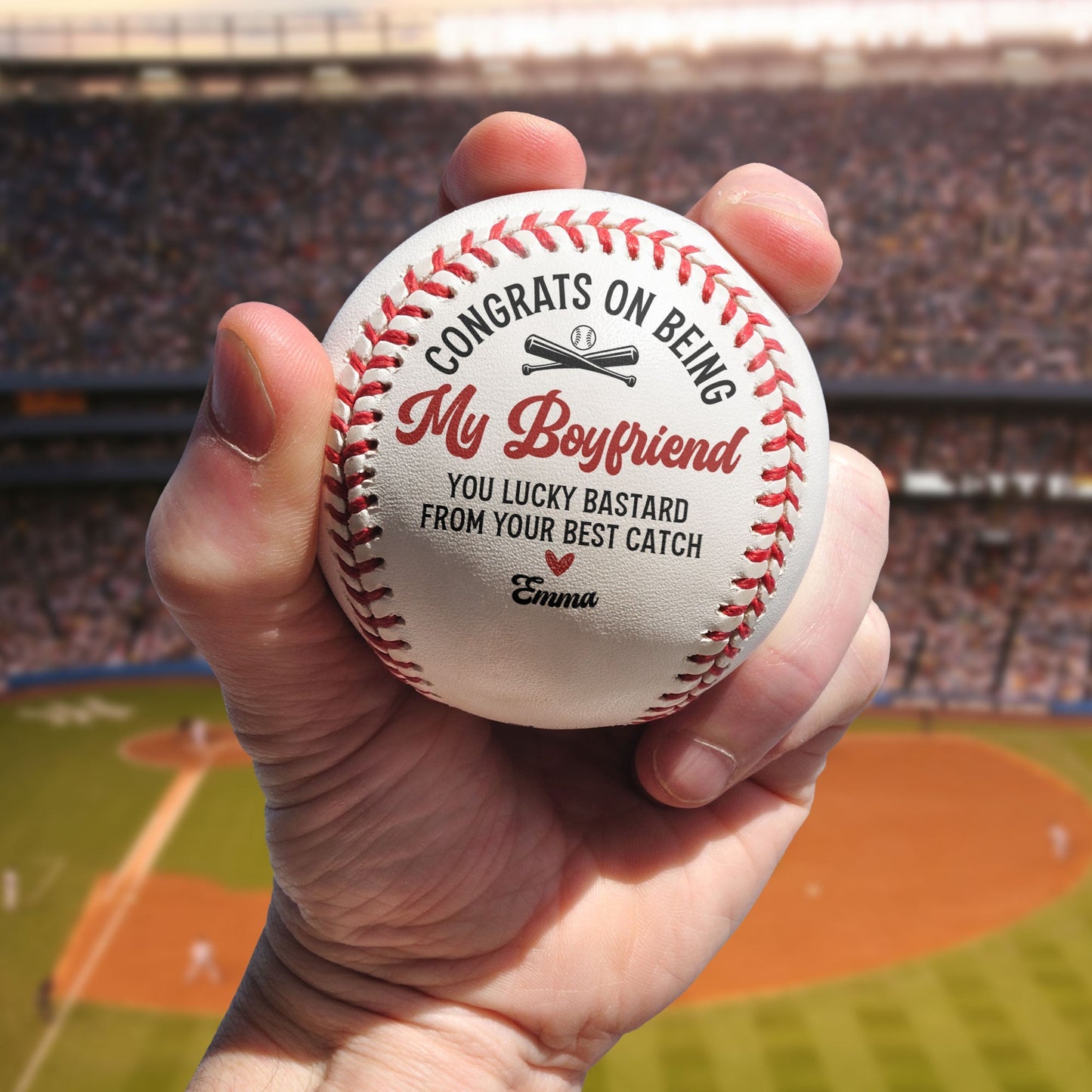 congrats on being my boyfriend from your best catch - personalized baseball gift for him, romantic keepsake for boyfriend, custom pu leather baseball