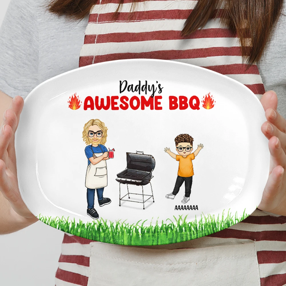 grilling plate awesome bbq - personalised gift for dads, grandpas and grill lovers, bpa-free plastic, fun and unique design for special occasions