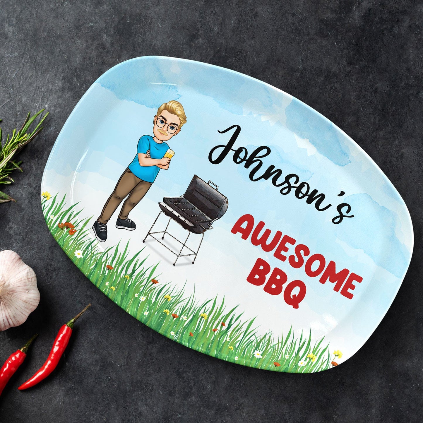 grilling plate awesome bbq gift for yourself gift for man personalised plate bpa-free plastic 11x8 inch and 14x10 inch serving platter