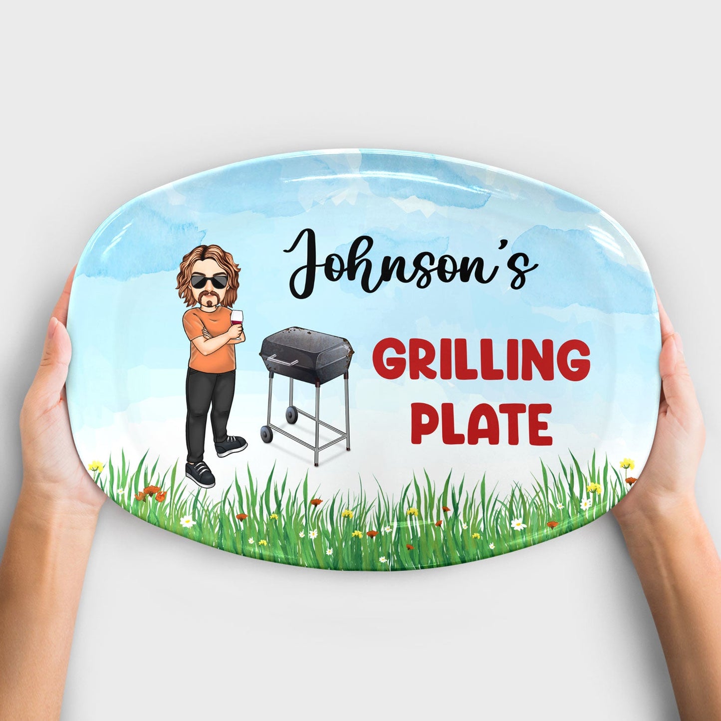 grilling plate awesome bbq gift for yourself gift for man personalised plate bpa-free plastic 11x8 inch and 14x10 inch serving platter