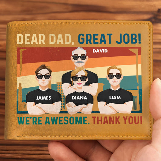 Personalized Leather Wallet - Dear Dad, Great Job We're Awesome, Ideal Gift for New Dad, First Father's Day Gift for Husband or Son, Genuine Leather, 6 Card Slots