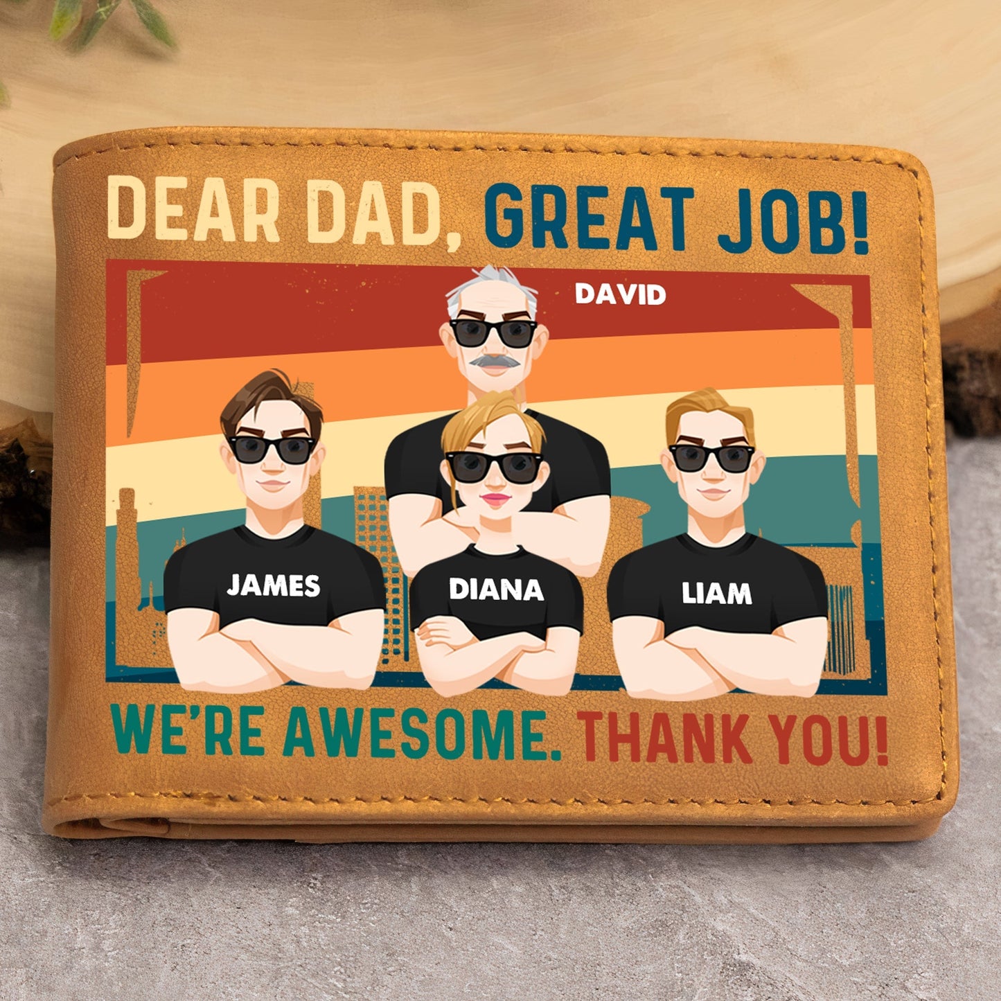 personalized leather wallet - dear dad, great job we're awesome, ideal gift for new dad, first father's day gift for husband or son, genuine leather, 6 card slots