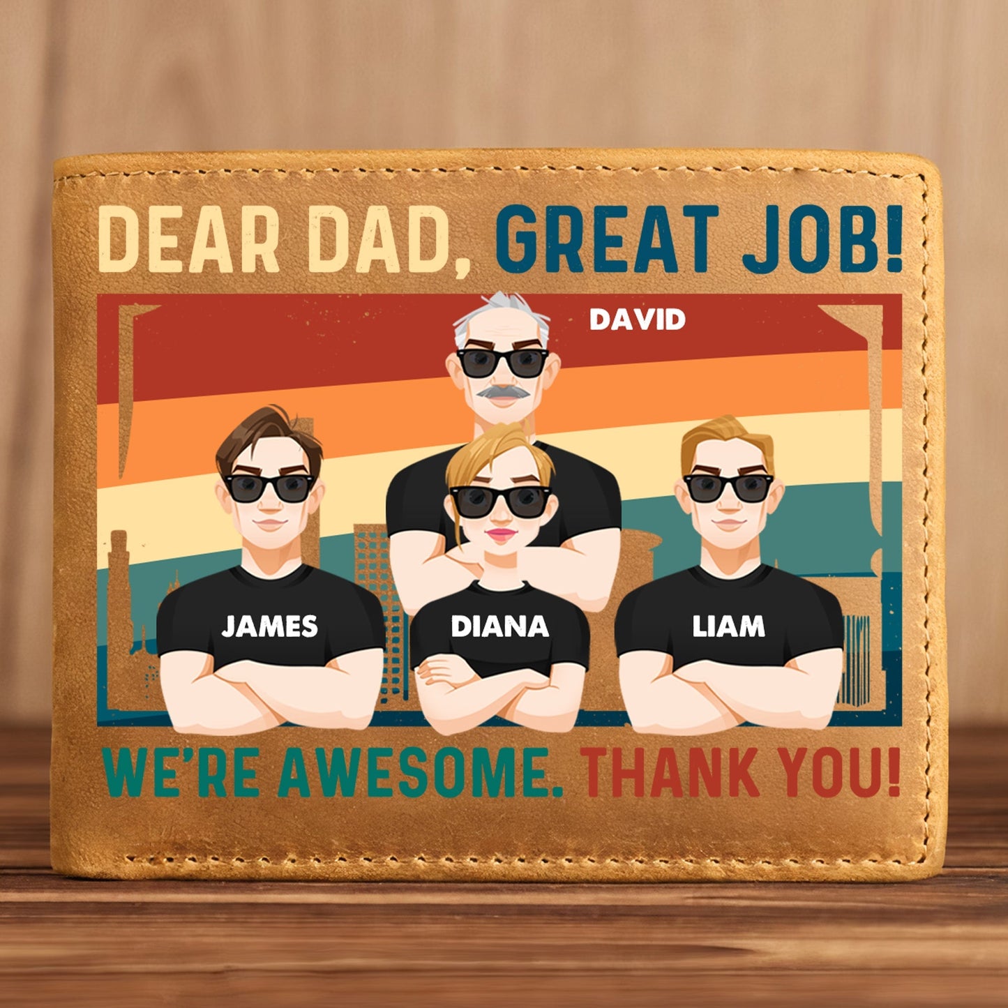 personalized leather wallet - dear dad, great job we're awesome, ideal gift for new dad, first father's day gift for husband or son, genuine leather, 6 card slots