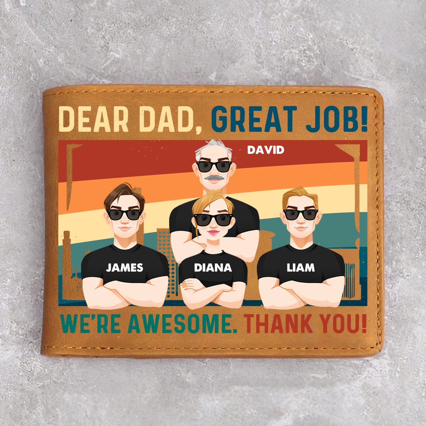 personalized leather wallet - dear dad, great job we're awesome, ideal gift for new dad, first father's day gift for husband or son, genuine leather, 6 card slots