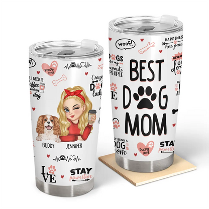Best Dog Mom Puppy Love - Personalised Stainless Steel Tumbler, 20oz Insulated Drinkware for Dog Lovers, Ideal Gift for Dog Moms on Special Occasions