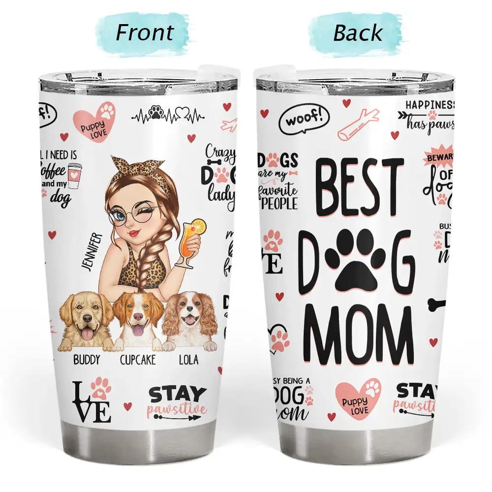best dog mom puppy love - personalised stainless steel tumbler, 20oz insulated drinkware for dog lovers, ideal gift for dog moms on special occasions