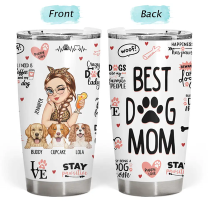 Best Dog Mom Puppy Love - Personalised Stainless Steel Tumbler, 20oz Insulated Drinkware for Dog Lovers, Ideal Gift for Dog Moms on Special Occasions