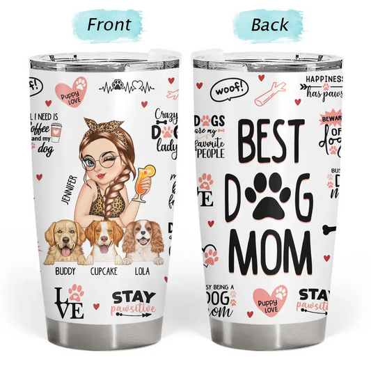 Best Dog Mom Puppy Love - Personalised Stainless Steel Tumbler, 20oz Insulated Drinkware for Dog Lovers, Ideal Gift for Dog Moms on Special Occasions