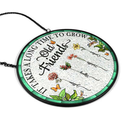 Birth Flower Grow An Old Friend - Stained Glass Suncatcher Window Hanging Ornament for Friends, Sisters, and Colleagues
