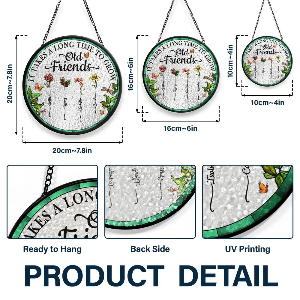 birth flower grow an old friend - stained glass suncatcher window hanging ornament for friends, sisters, and colleagues