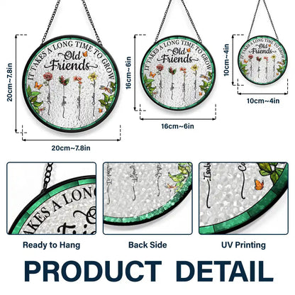 Birth Flower Grow An Old Friend - Stained Glass Suncatcher Window Hanging Ornament for Friends, Sisters, and Colleagues