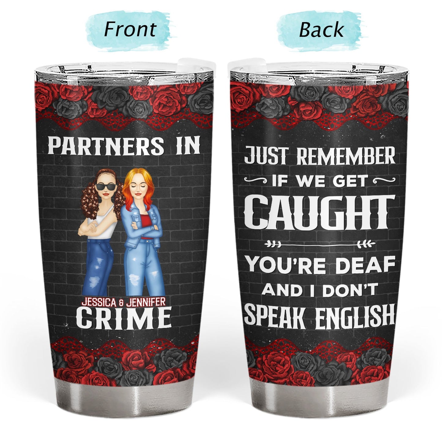 bestie partners in crime if we get caught tumbler cup - insulated travel mug for hot & cold drinks, ideal gift for friends and family