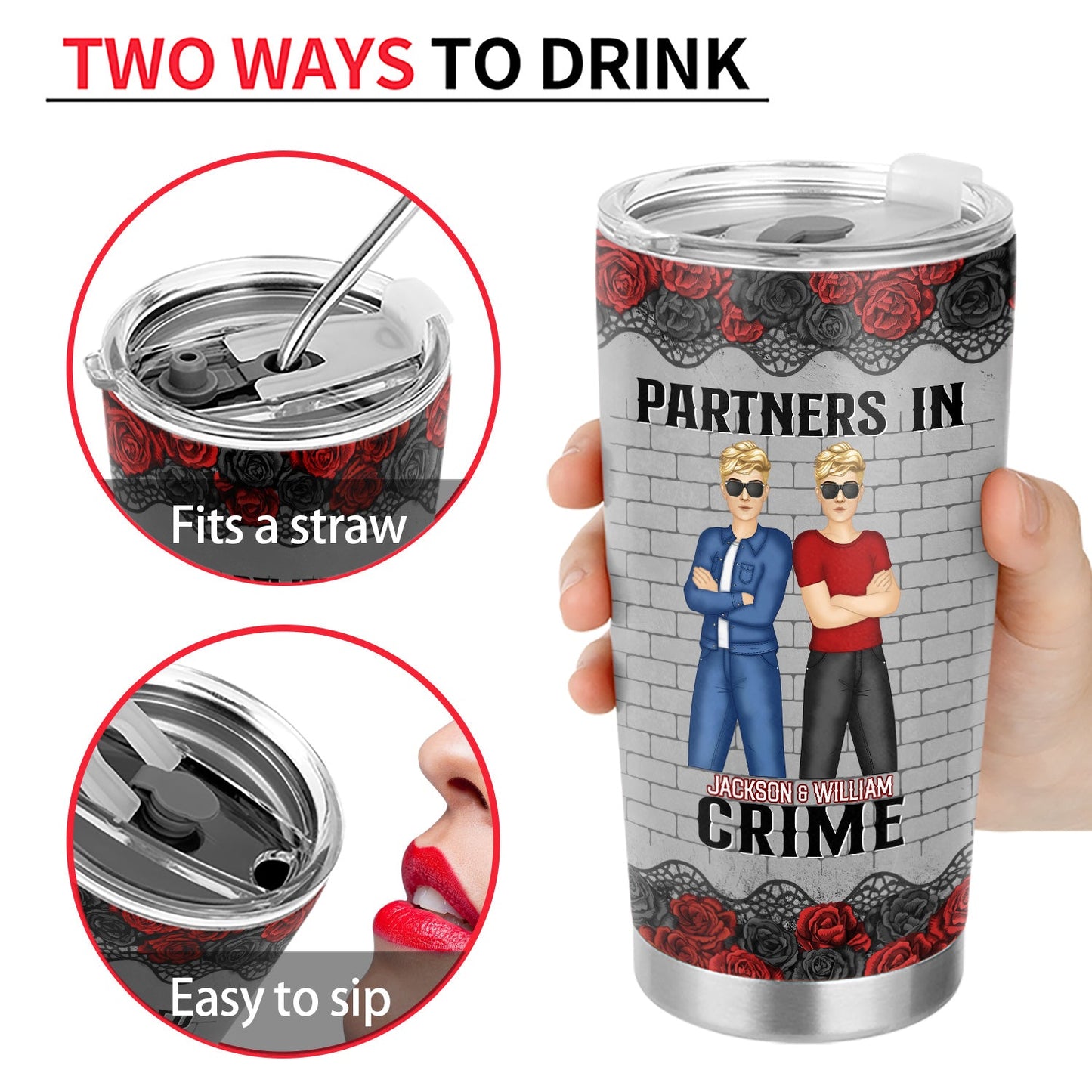 bestie partners in crime if we get caught tumbler cup - insulated travel mug for hot & cold drinks, ideal gift for friends and family