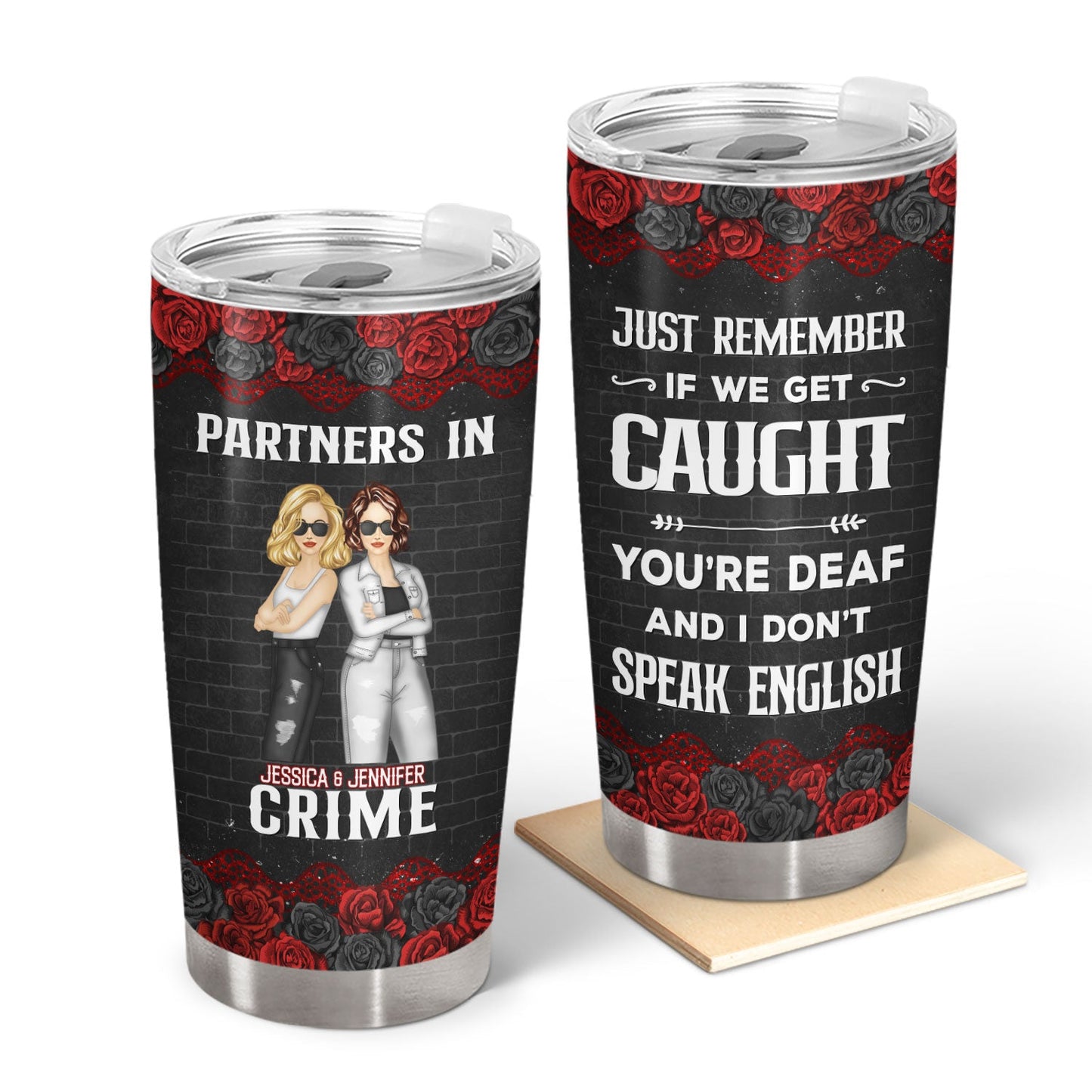 bestie partners in crime if we get caught tumbler cup - insulated travel mug for hot & cold drinks, ideal gift for friends and family