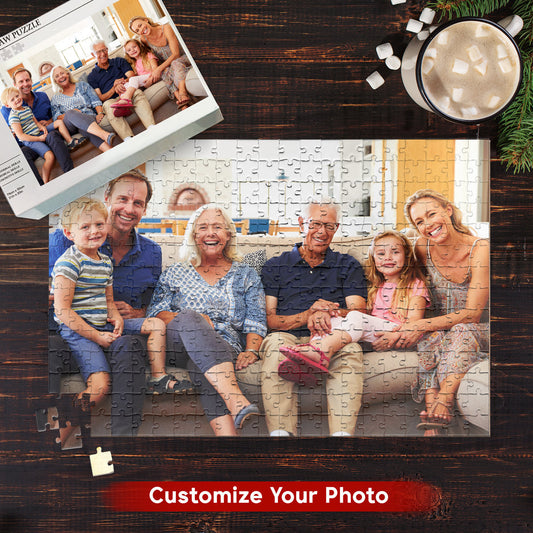 Gift For Grandparents - Personalized Photo Jigsaw Puzzle 200 or 500 Pieces, Wooden Family Reunion Puzzle for All Generations, Fun and Engaging Gift Idea