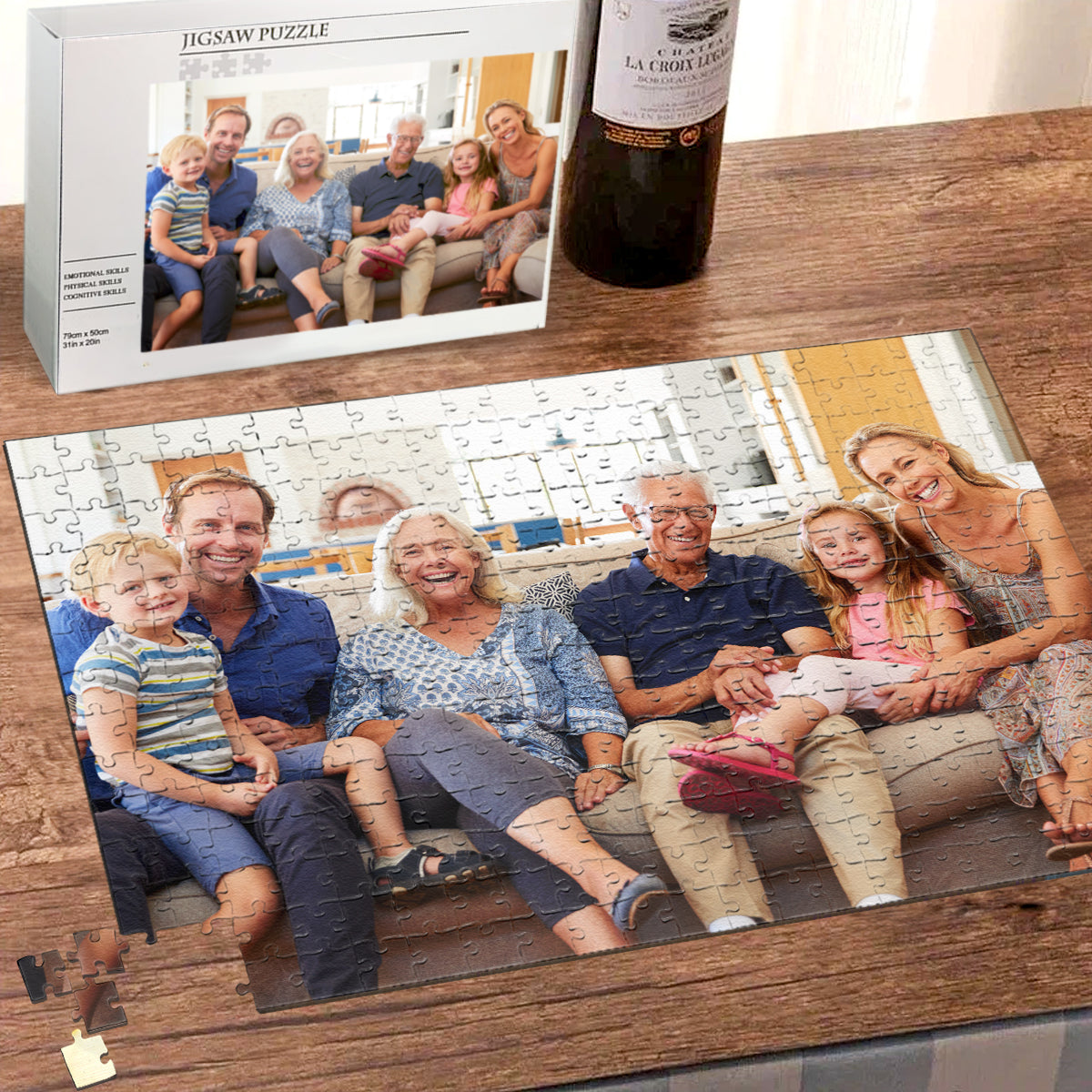 gift for grandparents - personalized photo jigsaw puzzle 200 or 500 pieces, wooden family reunion puzzle for all generations, fun and engaging gift idea