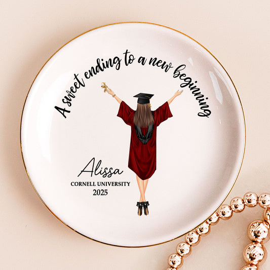 Graduation Gift A Sweet Ending To A New Beginning - Personalized Circle Jewelry Dish for Rings and Small Jewelry