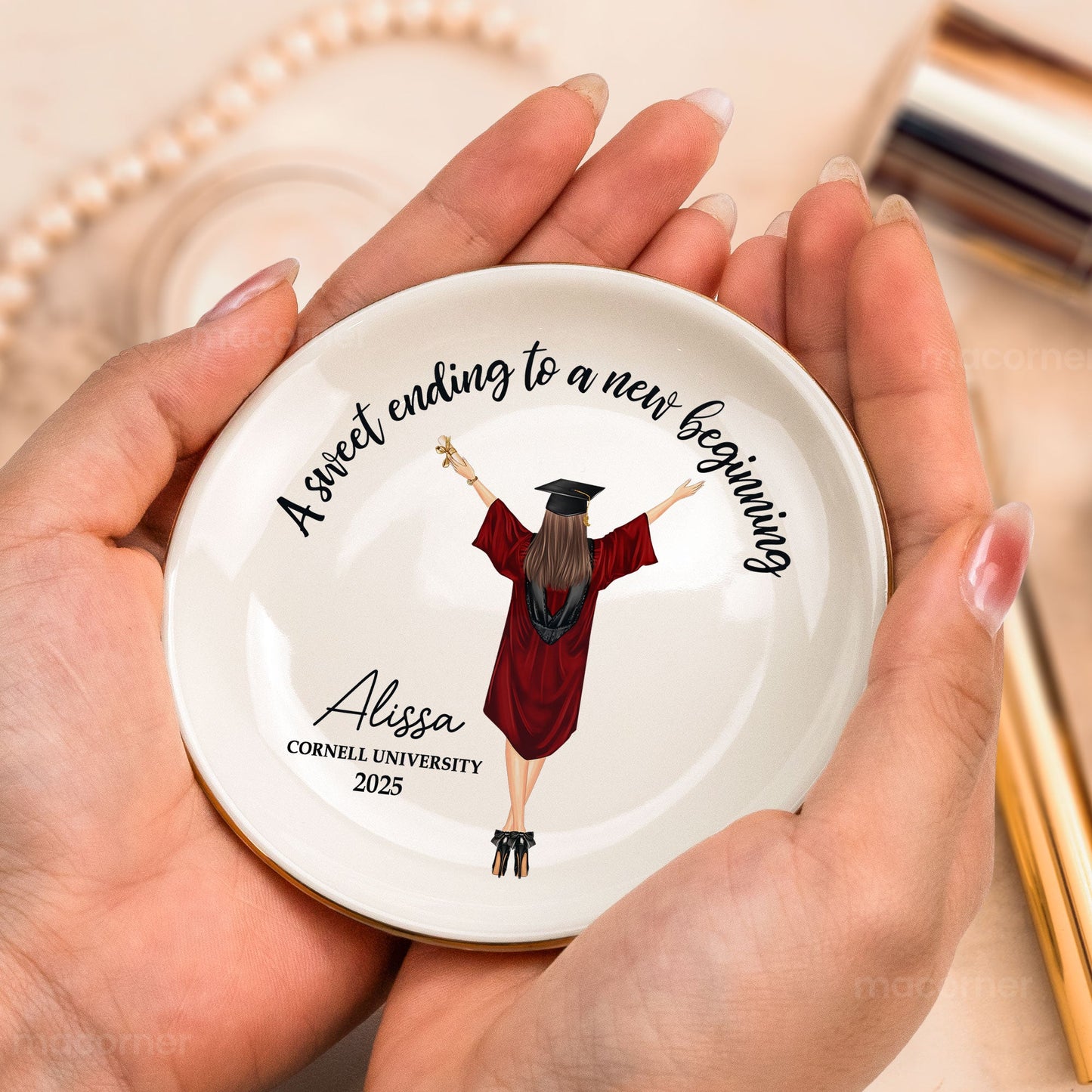 graduation gift a sweet ending to a new beginning - personalized circle jewelry dish for rings and small jewelry