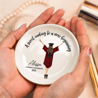 Graduation Gift A Sweet Ending To A New Beginning - Personalized Circle Jewelry Dish for Rings and Small Jewelry