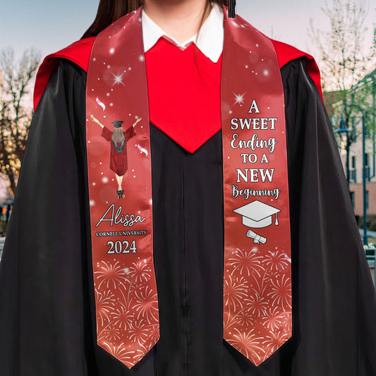 Graduation Stole A Sweet Ending To A New Beginning - Satin Graduation Sash for Final-Year Students, Soft Silk Material, 90 x 10 cm