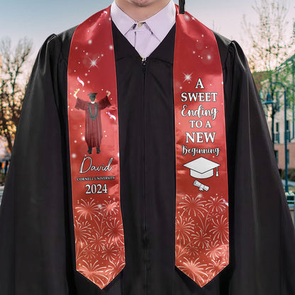 Graduation Stole A Sweet Ending To A New Beginning - Satin Graduation Sash for Final-Year Students, Soft Silk Material, 90 x 10 cm