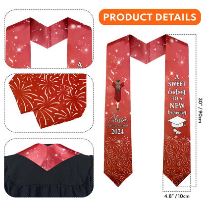 Graduation Stole A Sweet Ending To A New Beginning - Satin Graduation Sash for Final-Year Students, Soft Silk Material, 90 x 10 cm