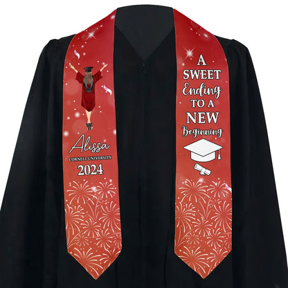 Graduation Stole A Sweet Ending To A New Beginning - Satin Graduation Sash for Final-Year Students, Soft Silk Material, 90 x 10 cm