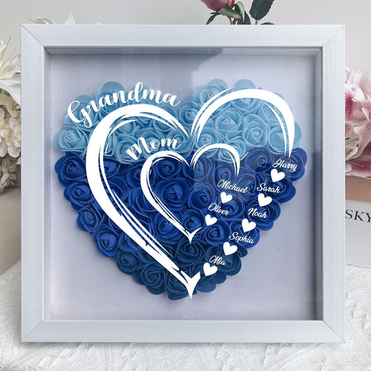 Grandma Hearts Mommy Hearts - Personalized Flower Shadow Box for Mum, Eco-Friendly Keepsake Display, Ideal Gift for Mother's Day, Birthdays and Anniversaries