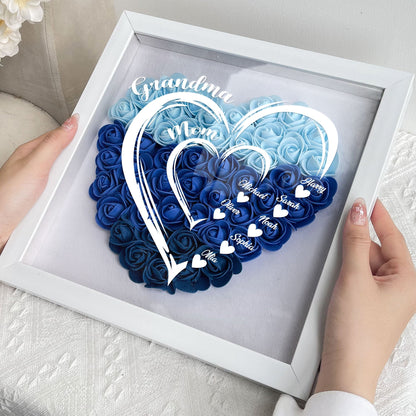 Grandma Hearts Mommy Hearts - Personalized Flower Shadow Box for Mum, Eco-Friendly Keepsake Display, Ideal Gift for Mother's Day, Birthdays and Anniversaries