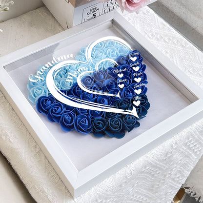 Grandma Hearts Mommy Hearts - Personalized Flower Shadow Box for Mum, Eco-Friendly Keepsake Display, Ideal Gift for Mother's Day, Birthdays and Anniversaries
