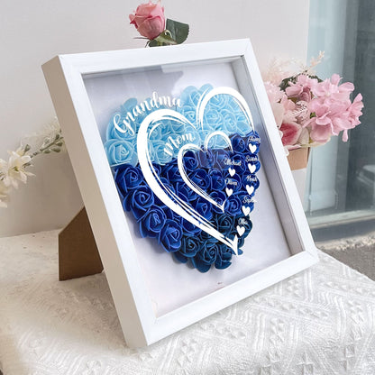 Grandma Hearts Mommy Hearts - Personalized Flower Shadow Box for Mum, Eco-Friendly Keepsake Display, Ideal Gift for Mother's Day, Birthdays and Anniversaries