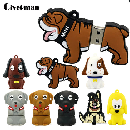 USB Flash Drive Dog-Themed Memory Stick, Silicone Animal Design, 8GB to 256GB, Compatible with Windows & Mac, Cute Cartoon Pug, Labrador, Bulldog USB 2.0 Pendrive for Storage