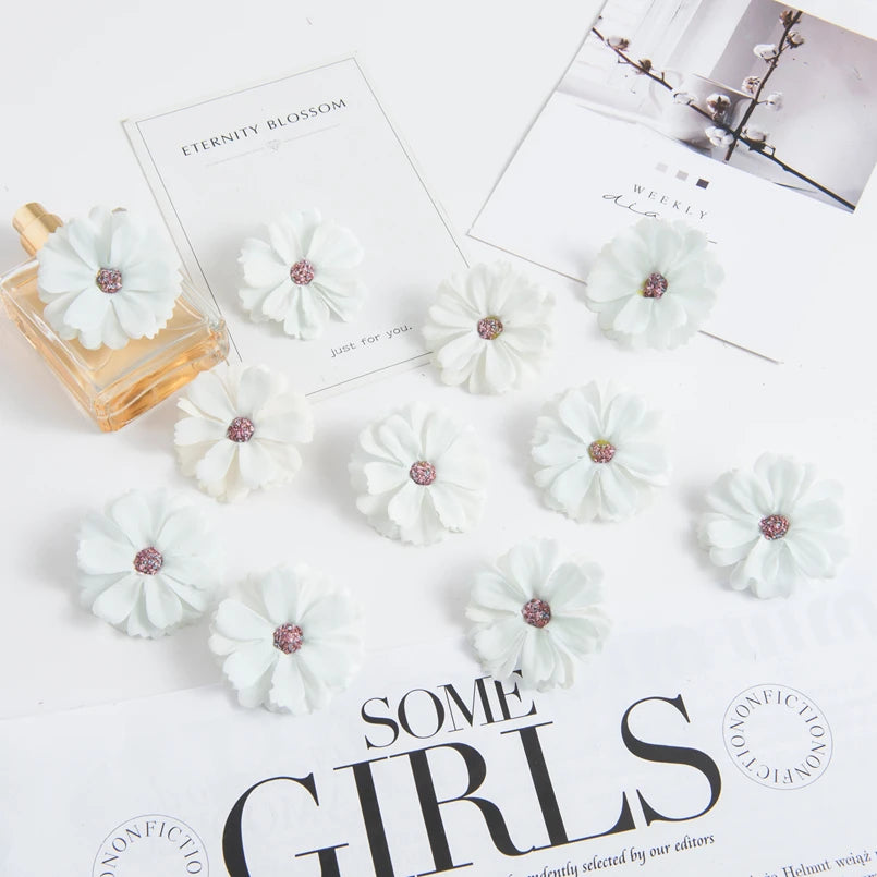 50pcs pink silk daisy heads artificial flowers for wedding decorations, diy crafts, party decor, christmas wreaths, home decor, and indoor use