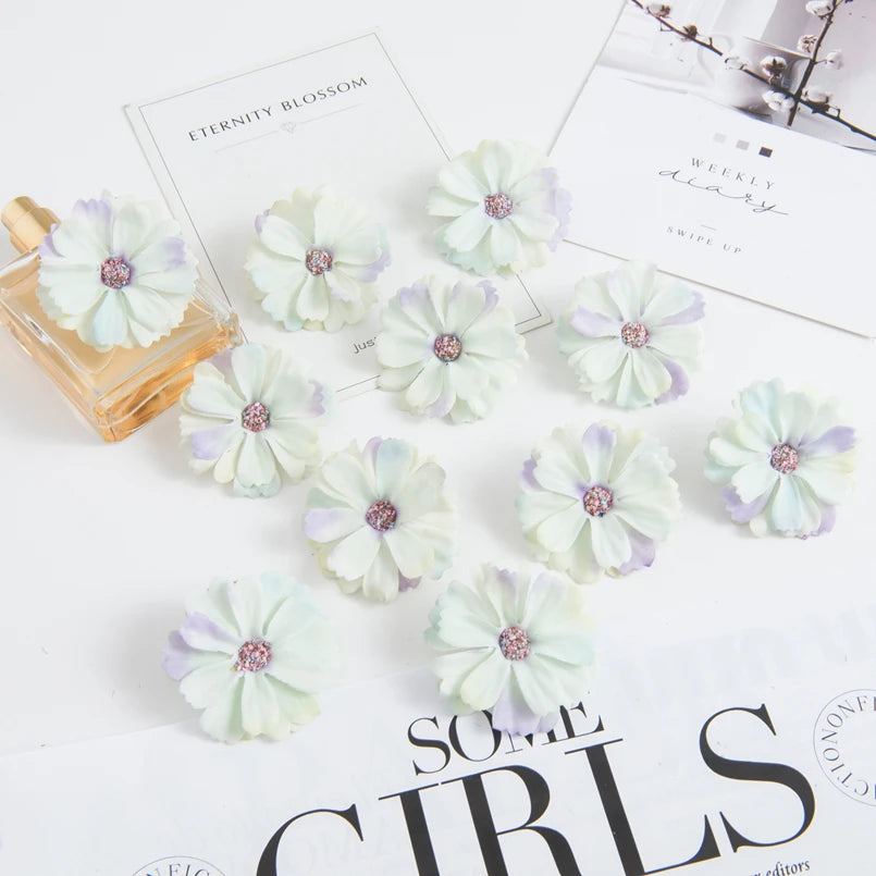 50pcs pink silk daisy heads artificial flowers for wedding decorations, diy crafts, party decor, christmas wreaths, home decor, and indoor use