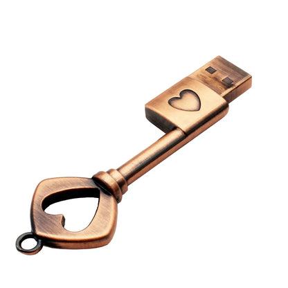 Heart Shaped Copper USB Flash Drive 128GB | Retro Style Metal Memory Stick | 64GB Love Heart Key Design | Creative Storage Gift | USB 2.0 External Data Pen Drive