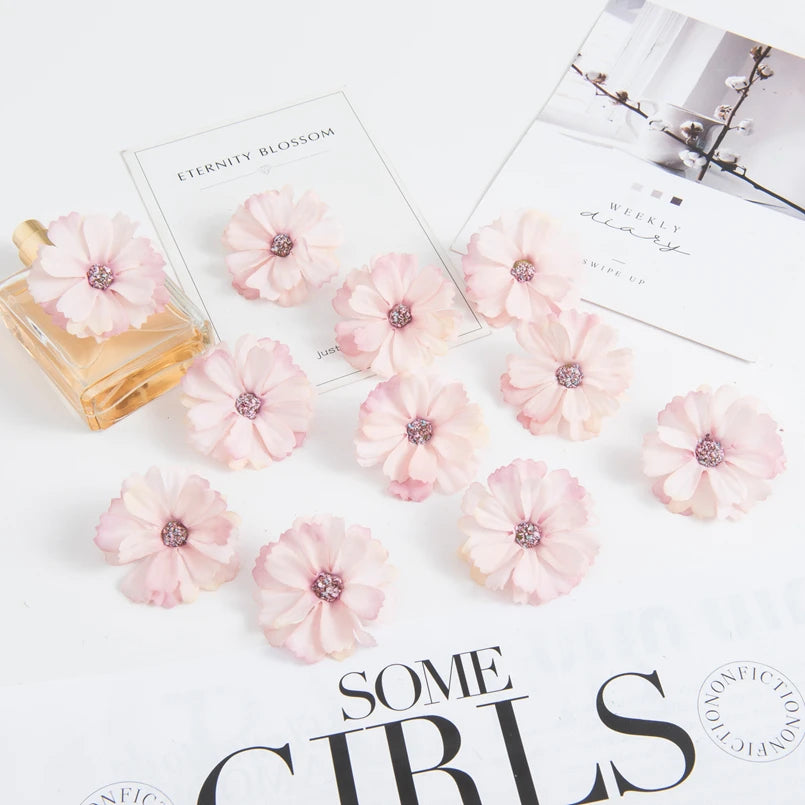 50pcs pink silk daisy heads artificial flowers for wedding decorations, diy crafts, party decor, christmas wreaths, home decor, and indoor use