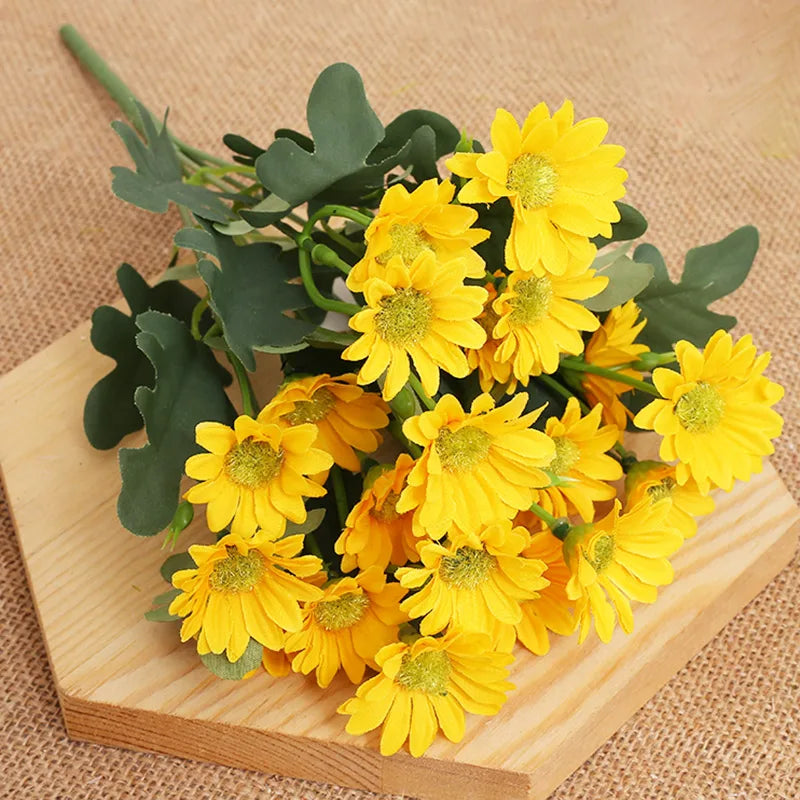 silk daisy artificial flowers bouquet for bridal shower, wedding, home, garden decor, autumn party, outdoor venue embellishment, craft projects, no wilt, easy care