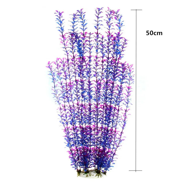 artificial fish tank plants 50cm – purple, green & red plastic water grass for aquarium decoration | realistic hanging fake bamboo leaf aquatic decor