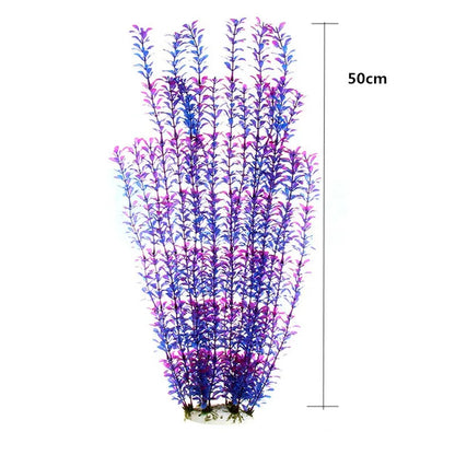 Artificial Fish Tank Plants 50cm – Purple, Green & Red Plastic Water Grass for Aquarium Decoration | Realistic Hanging Fake Bamboo Leaf Aquatic Decor