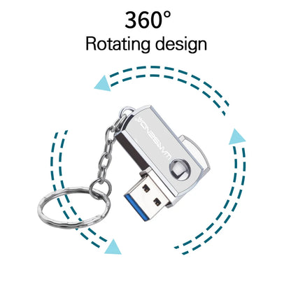 USB 3.0 Flash Drive, Metal Memory Stick, Keychain Pen Drive, Rotating Design, 16GB, 32GB, 64GB, 128GB, 256GB Storage Options, High-Speed Data Transfer