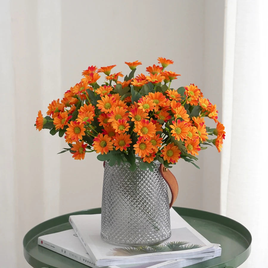 silk daisy artificial flowers bouquet for bridal shower, wedding, home, garden decor, autumn party, outdoor venue embellishment, craft projects, no wilt, easy care
