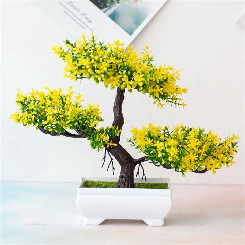 artificial bonsai tree decor, small plastic potted plant for home and office, fake plant desktop ornament, ideal for bridal showers, gardens, and outdoor exhibits