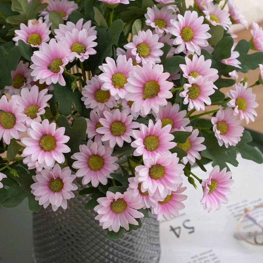 silk daisy artificial flowers bouquet for bridal shower, wedding, home, garden decor, autumn party, outdoor venue embellishment, craft projects, no wilt, easy care