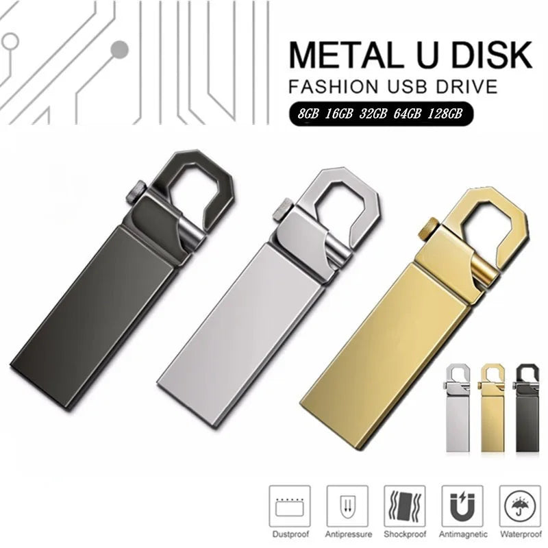 waterproof metal usb flash drive 128gb 64gb 32gb 16gb 8gb, durable usb 2.0 memory stick for data storage and transfer