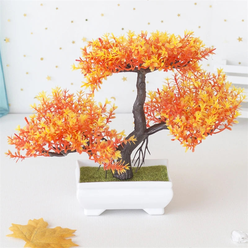 artificial bonsai tree decor, small plastic potted plant for home and office, fake plant desktop ornament, ideal for bridal showers, gardens, and outdoor exhibits