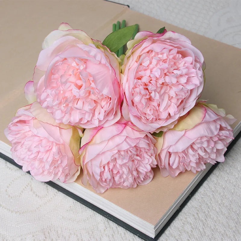 peony silk flower bouquet, rose pink, 32cm, large heads, for bridal showers, engagements, weddings, parties, home decor, indoor arrangements