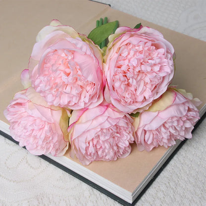 Peony Silk Flower Bouquet, Rose Pink, 32cm, Large Heads, for Bridal Showers, Engagements, Weddings, Parties, Home Decor, Indoor Arrangements