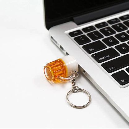 Creative Beer Mug USB 2.0 Flash Drive 64GB - Fun Memory Stick with Key Chain, Perfect Gift for Tech Lovers and Special Occasions!